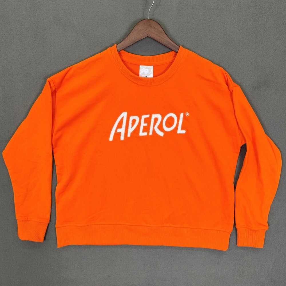 Aperol Sweatshirt Women M Orange Graphic Pullover Long Sleeve Crew Neck Casual